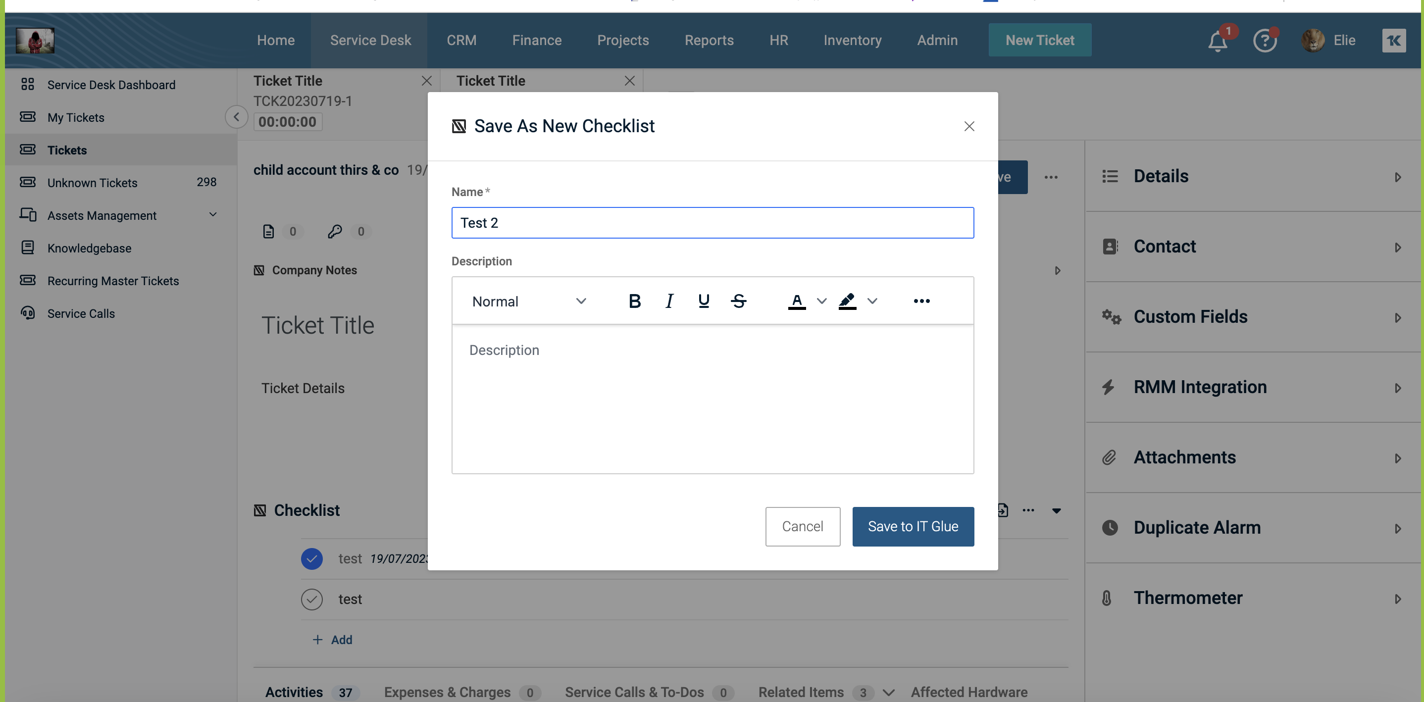 IT Glue embedded checklists